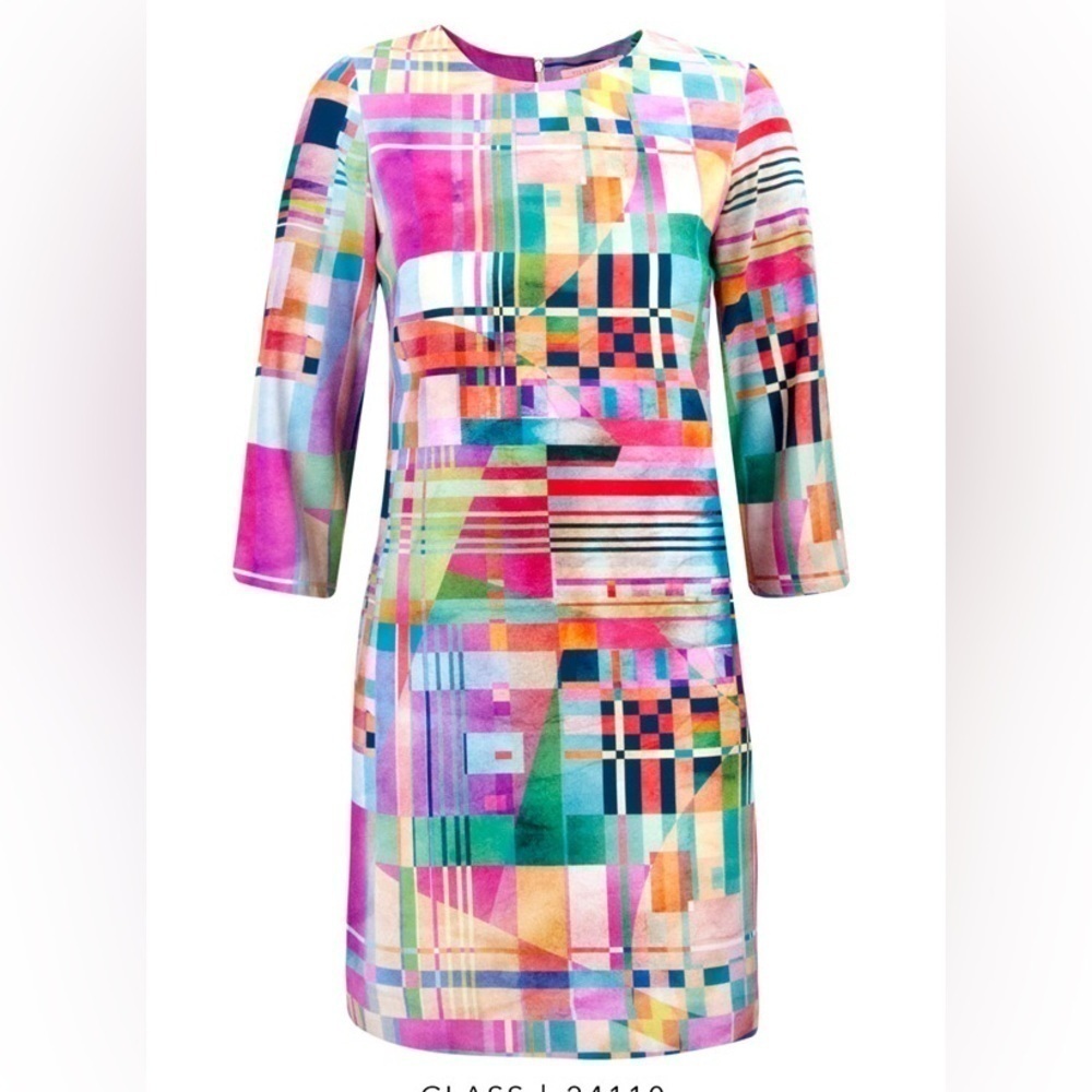 Vilagallo Colorful Shift Dress in pinks and blues- Size L 40